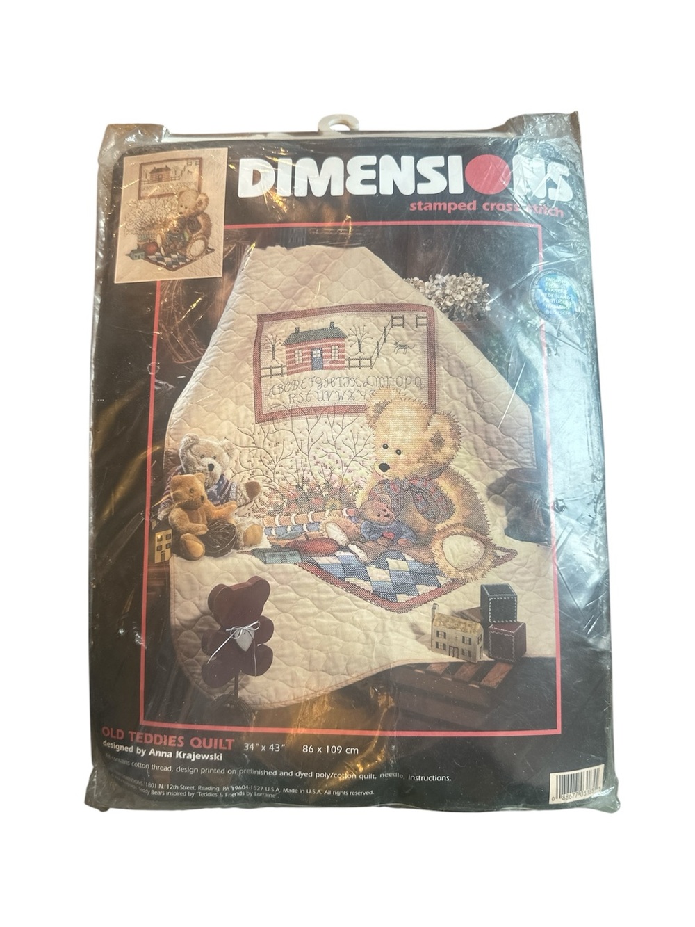 VTG Old Teddies Quilt Stamped Cross Stitch Kit 34"x43" Teddy Bear 1999 NEW Baby